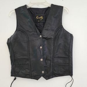 Vintage 1907 black leather motorcycle vest with side adjustable laces